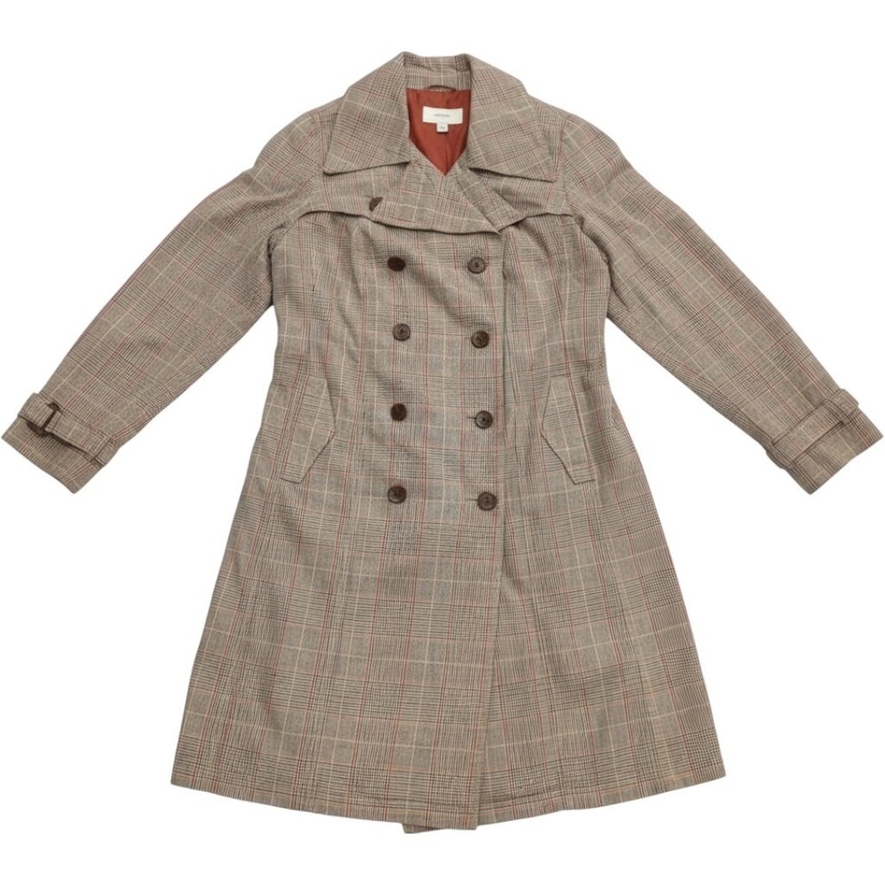 Merona Plaid Trench Coat Womens M Double Breasted Jacket Gray Academia No Belt